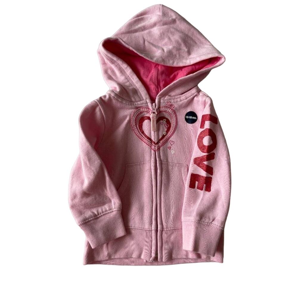 Baby Gap Girls Pink Love Zip Jacket Hoodie 12-18M Zip-up